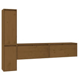 TV Cabinets 4 pcs Honey Brown Solid Wood Pine - Front View