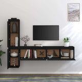 4 Piece TV Cabinet Set Black Solid Wood Pine