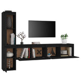 4 Piece TV Cabinet Set Black Solid Wood Pine