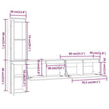 4 Piece TV Cabinet Set Black Solid Wood Pine