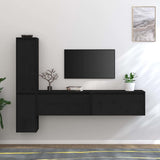 4 Piece TV Cabinet Set Black Solid Wood Pine