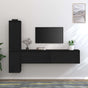 4 Piece TV Cabinet Set Black Solid Wood Pine