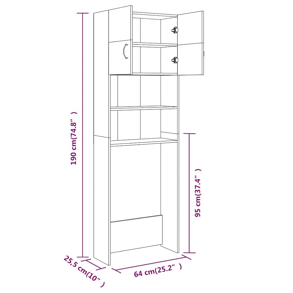 Washing Machine Cabinet Grey Sonoma 64x25.5x190 cm