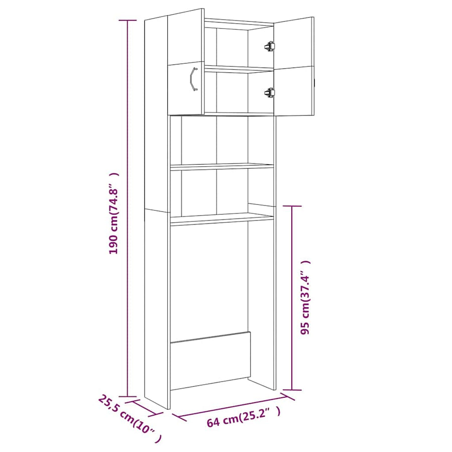 Washing Machine Cabinet Grey Sonoma 64x25.5x190 cm