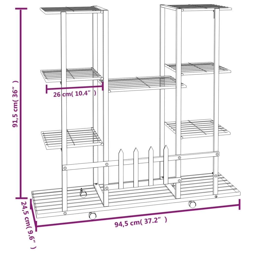 Flower Stand with Wheels 94.5x24.5x91.5 cm Black Iron