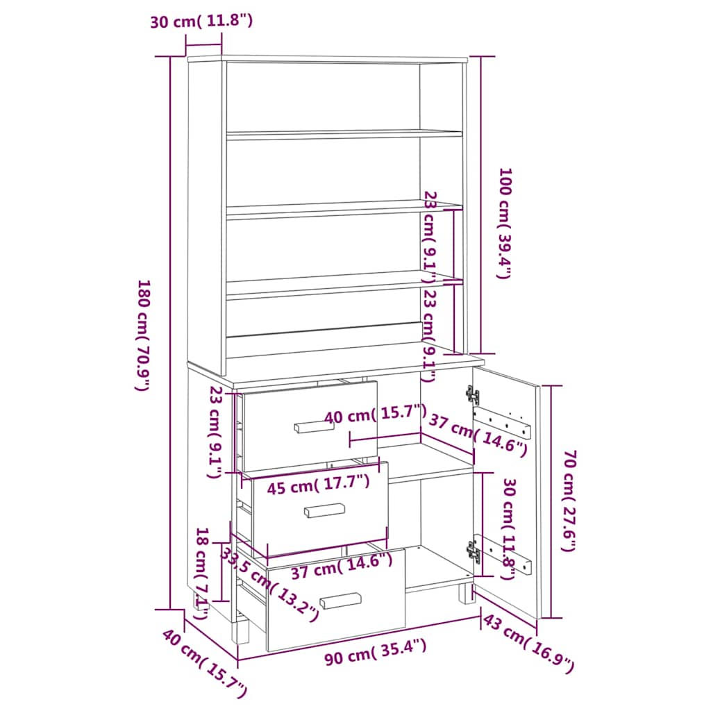 Highboard "HAMAR" Solid Wood Pine White