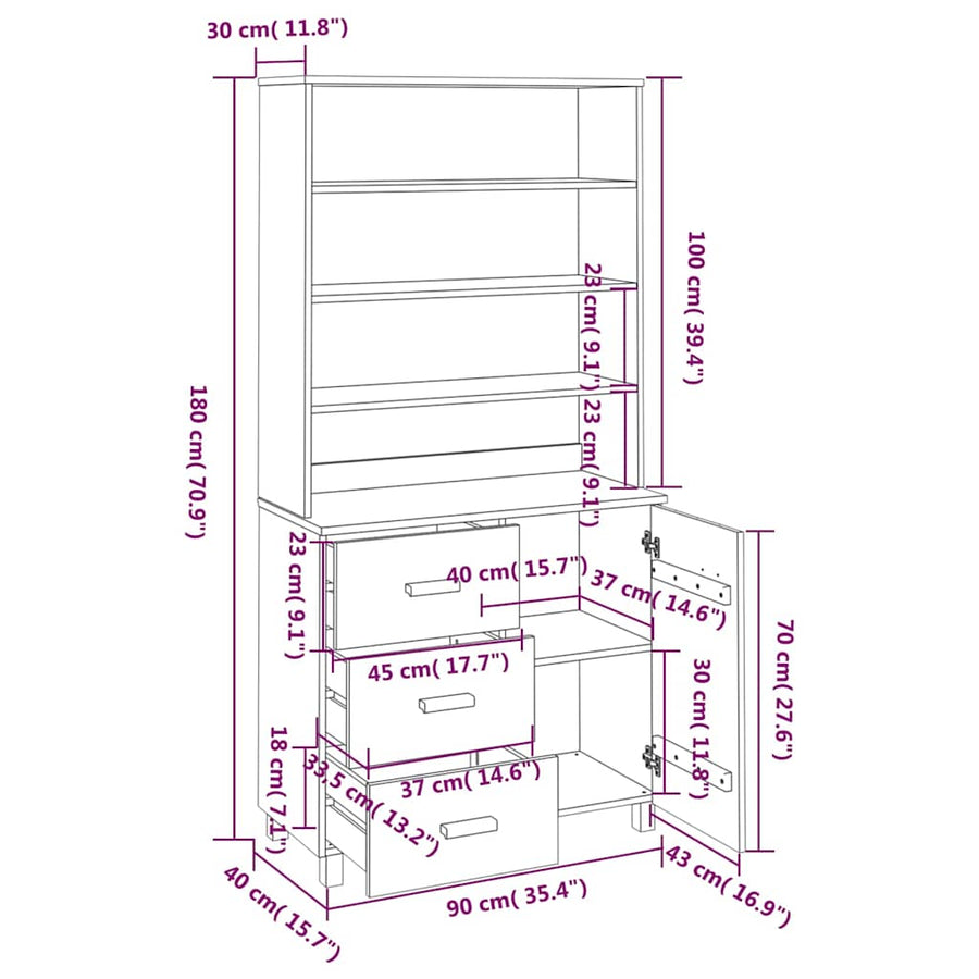 Highboard "HAMAR" Solid Wood Pine White