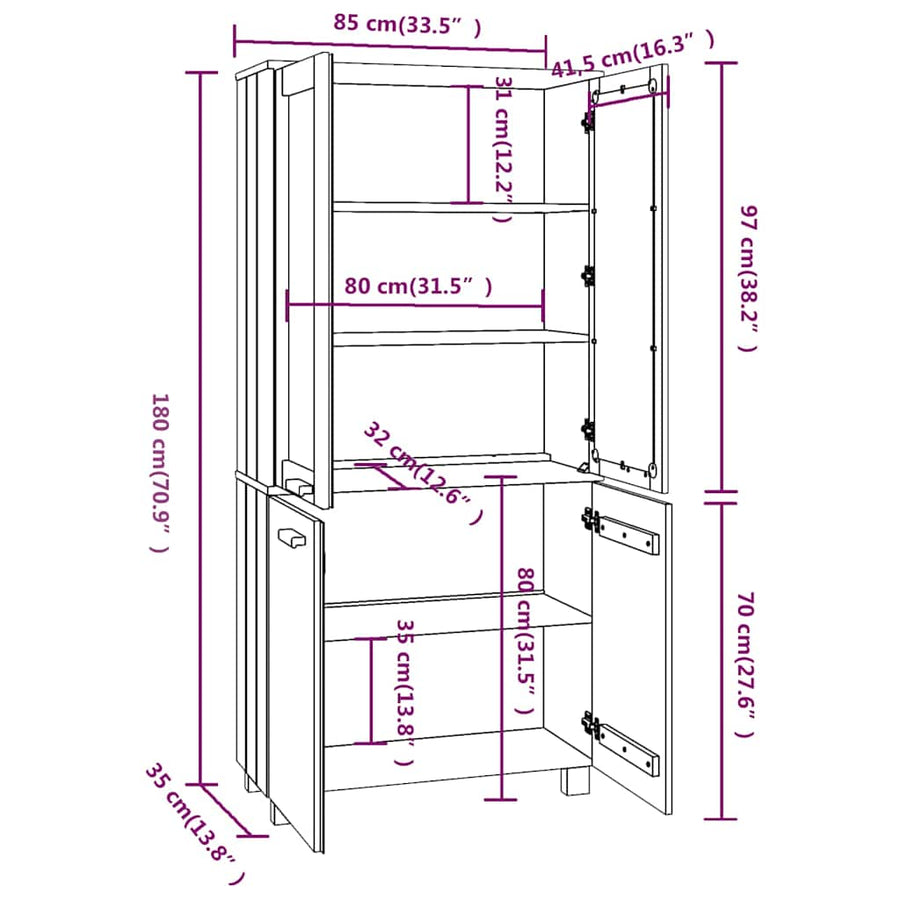 Highboard "HAMAR" Solid Wood Pine Light Grey