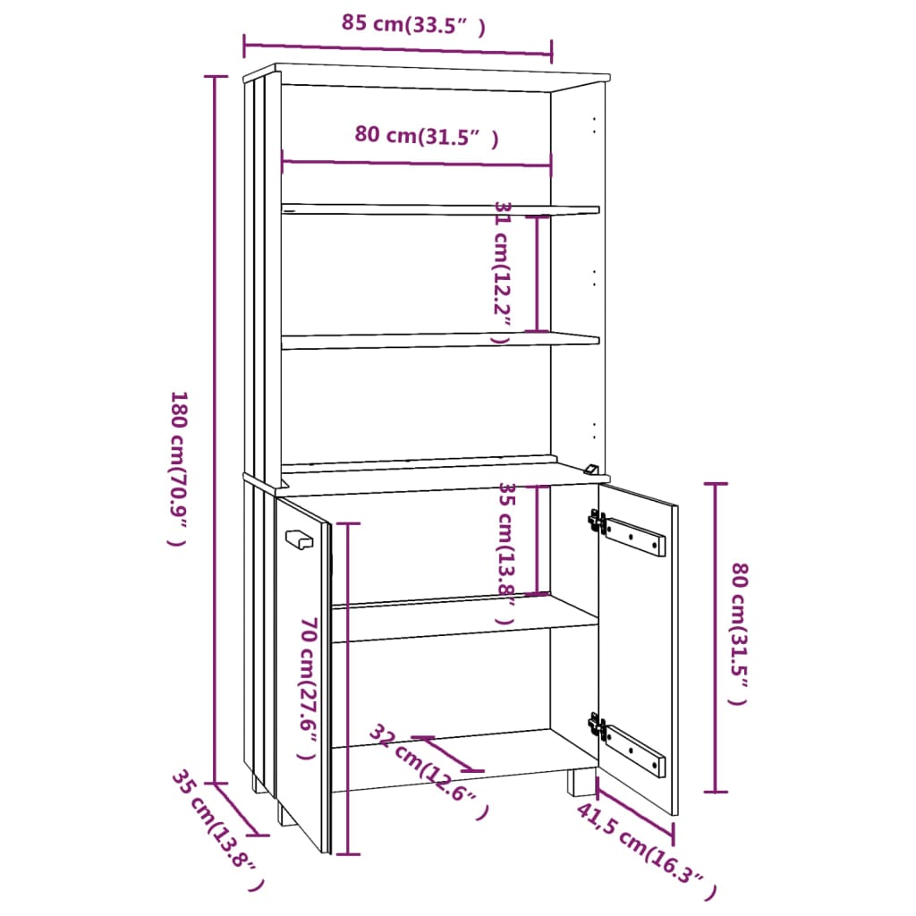 Highboard "HAMAR" Solid Wood Pine White