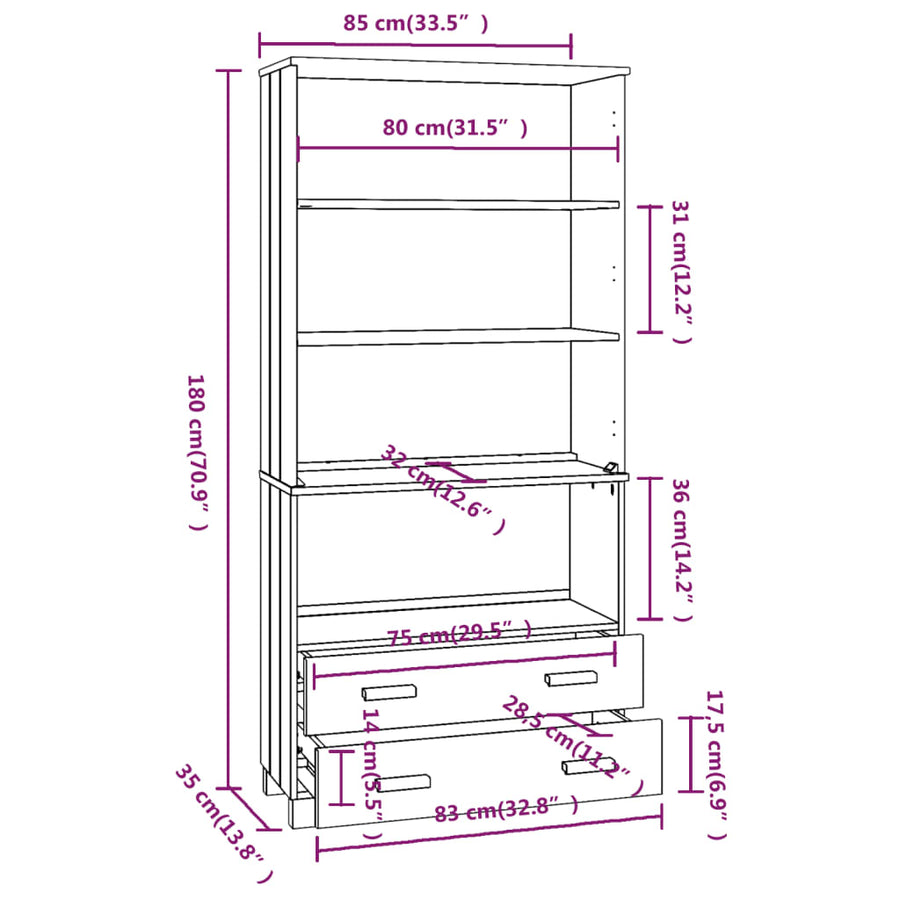 Highboard "HAMAR" Solid Wood Pine Light Grey