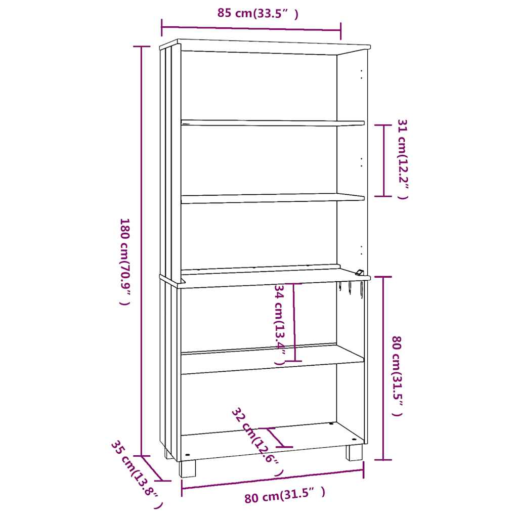 Highboard "HAMAR" Solid Wood Pine Dark Grey