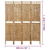 4-Panel Room Divider Bamboo 160x180 cm - Low Angle