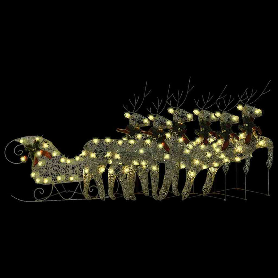 Reindeer & Sleigh Christmas Decoration 140 LEDs Outdoor Gold