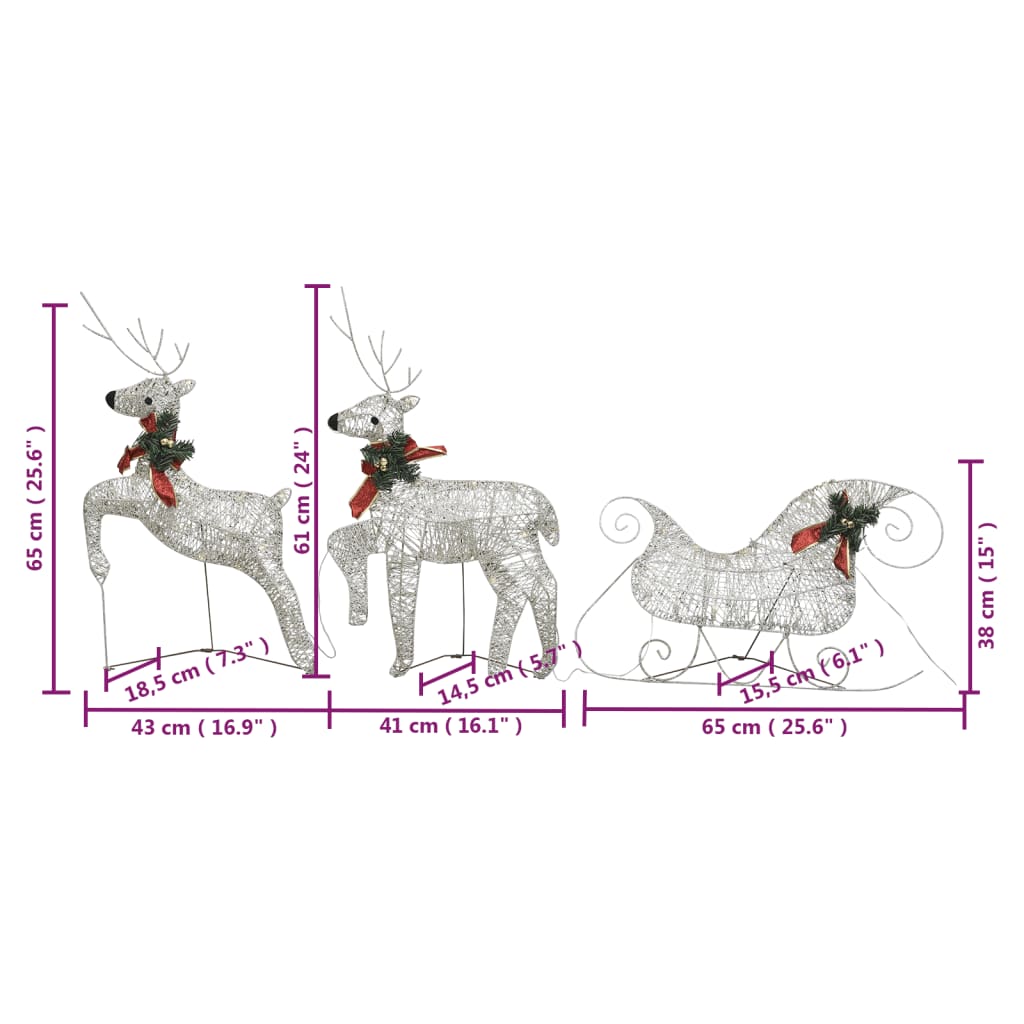 Reindeer & Sleigh Christmas Decoration 140 LEDs Outdoor Gold