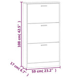 Shoe Cabinet White 59x17x108 cm Engineered Wood - Extra Image