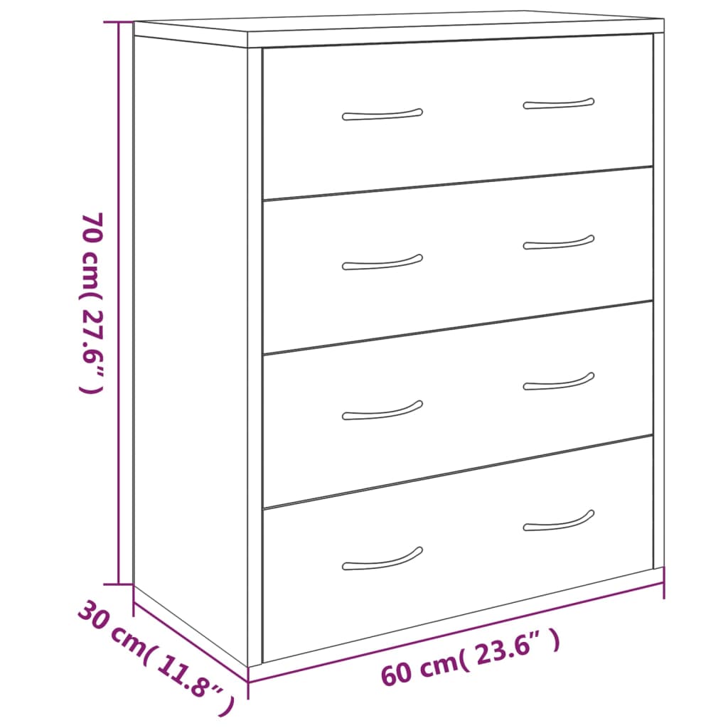 Sideboard with 4 Drawers 60x30.5x71 cm Concrete Grey
