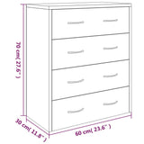 Sideboard with 4 Drawers 60x30.5x71 cm Concrete Grey