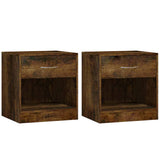 Bedside Cabinets 2 pcs with Drawer Smoked Oak - Front View