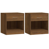 Bedside Cabinets 2 pcs with Drawer Brown Oak - Front View