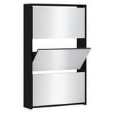 Shoe Cabinet with Mirror 3-Layer Black 63x17x102.5 cm - Front View