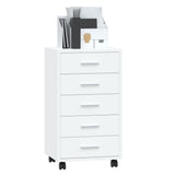 Drawer Cabinet with Castors High Gloss White Engineered Wood - Side View