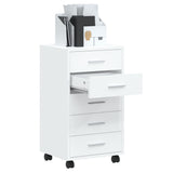 Drawer Cabinet with Castors High Gloss White Engineered Wood - Top-Down View