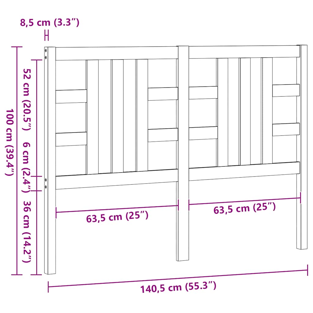 Bed Headboard 141 cm Solid Wood Pine
