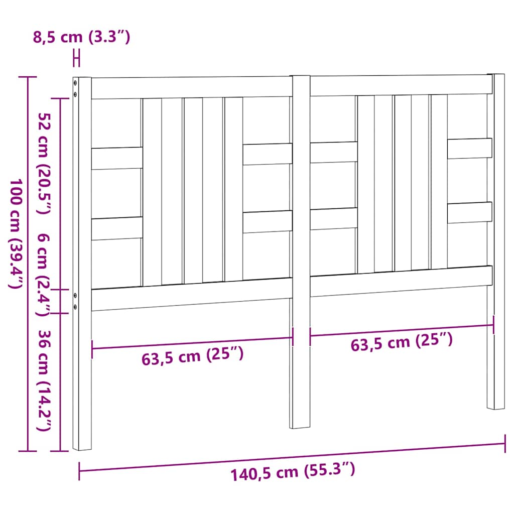 Bed Headboard White 141 cm Solid Wood Pine