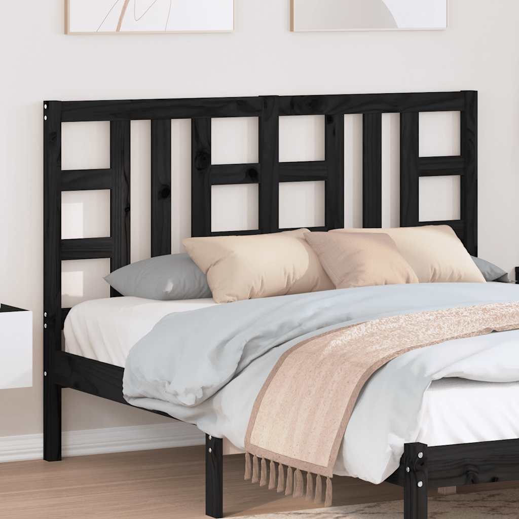 Bed Headboard Black 141 cm Solid Wood Pine