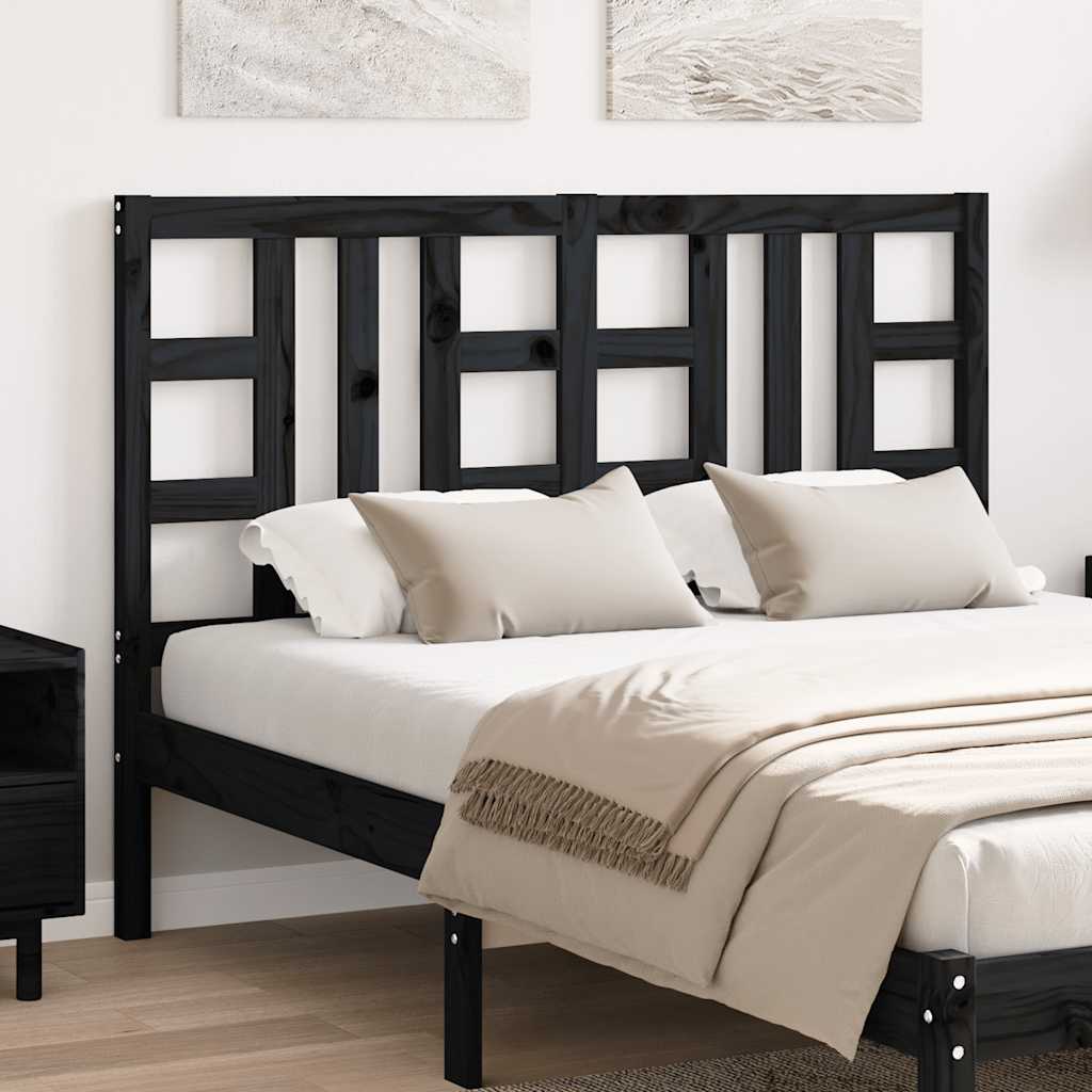 Bed Headboard Black 141 cm Solid Wood Pine
