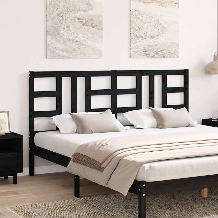 Bed Headboard Black 186 cm Solid Wood Pine