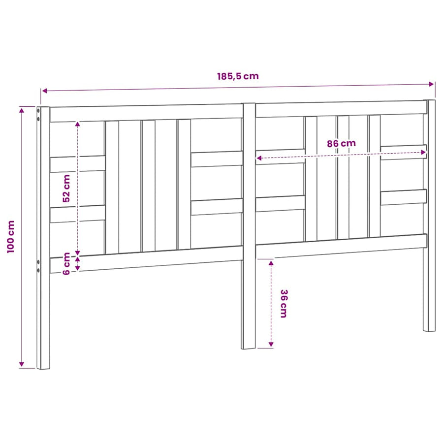 Bed Headboard Black 186 cm Solid Wood Pine