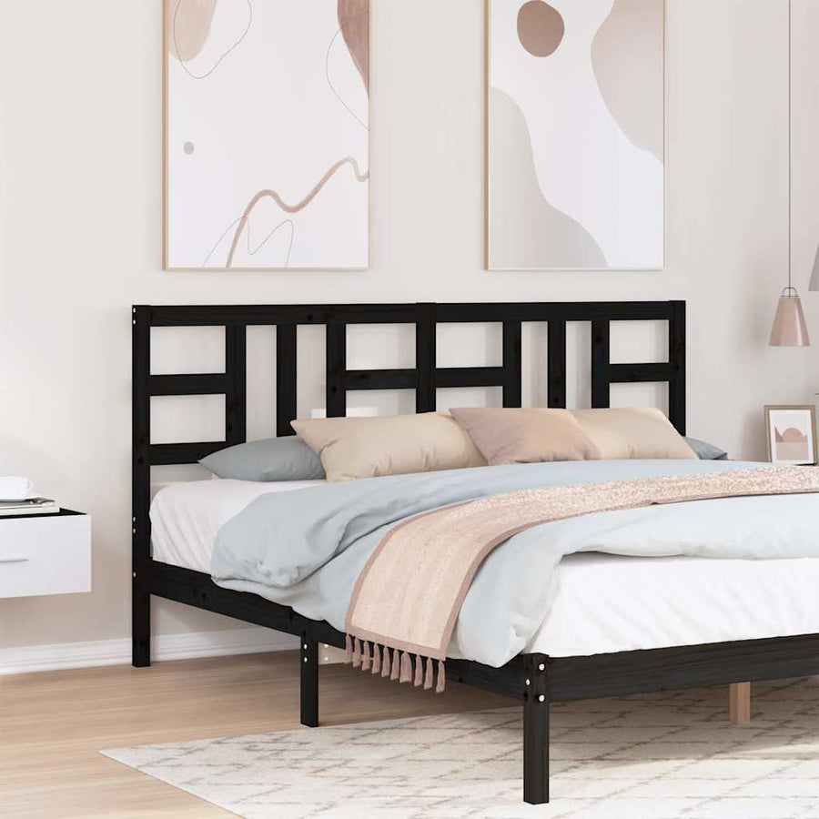 Bed Headboard Black 186 cm Solid Wood Pine