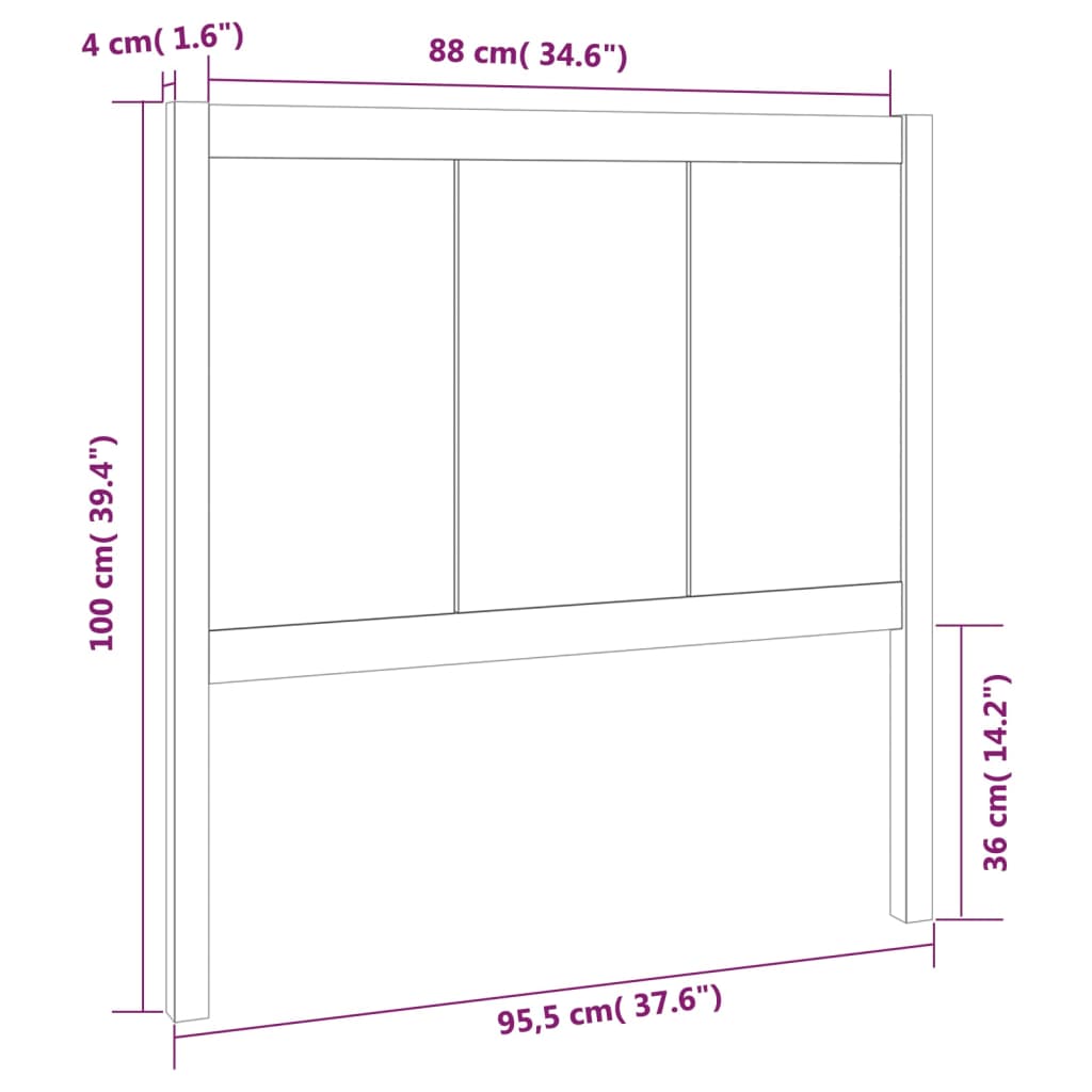 Bed Headboard White 95.5x4x100 cm Solid Pine Wood