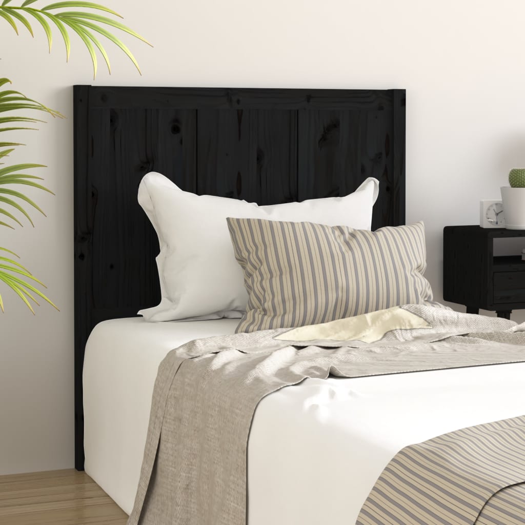 Bed Headboard Black 95.5 cm Solid Pine Wood
