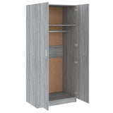 Wardrobe Grey Sonoma 80x52x180 cm Engineered Wood - 45-Degree Angle