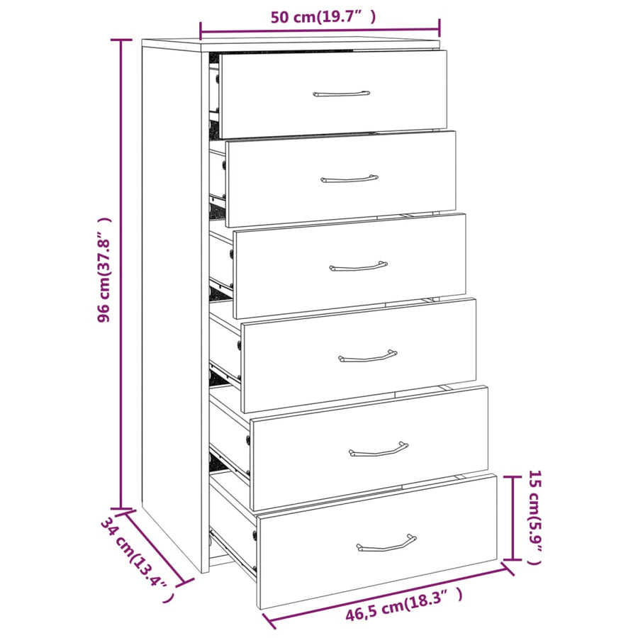Sideboard with 6 Drawers Grey Sonoma 50x34x96cm Engineered Wood