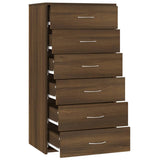 Sideboard with 6 Drawers Brown Oak 50x34x96 cm Engineered Wood - Close-Up Angle