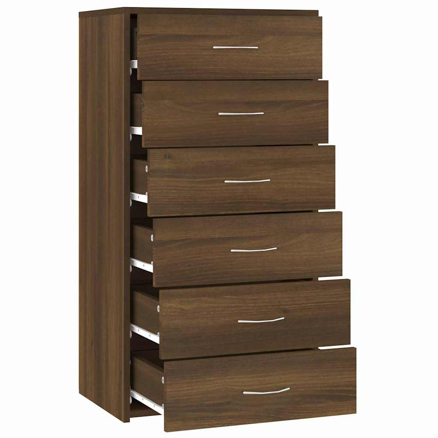 Sideboard with 6 Drawers Brown Oak 50x34x96 cm Engineered Wood
