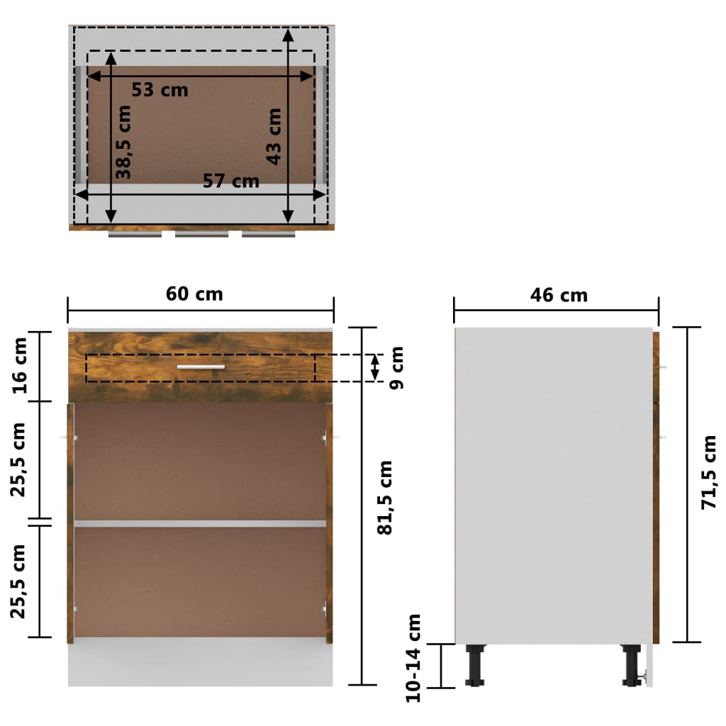 Drawer Bottom Cabinet Lyon Smoked Oak 60x46x81.5 cm Engineered Wood