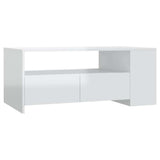 Coffee Table High Gloss White 102x55x42 cm Engineered Wood - Front View