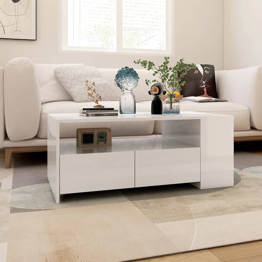 Coffee Table High Gloss White 102x55x42 cm Engineered Wood