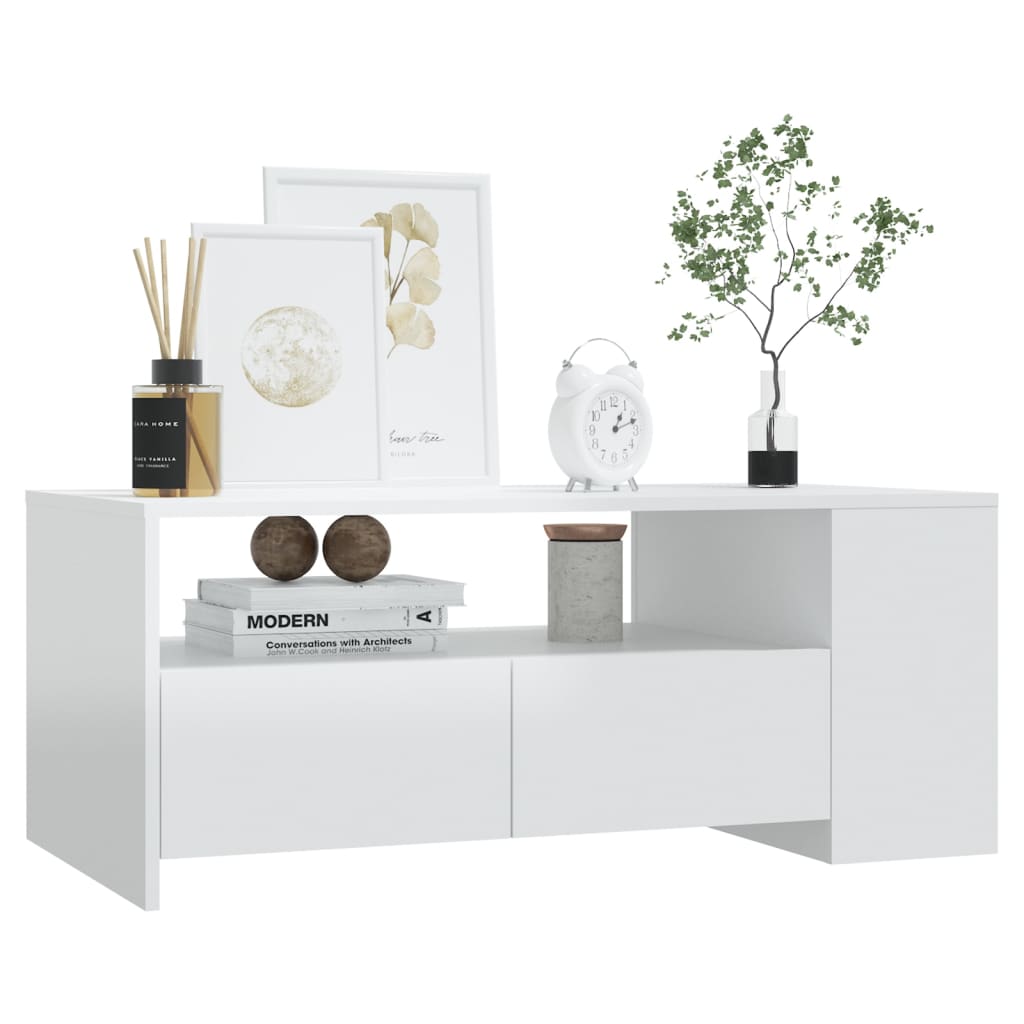 Coffee Table High Gloss White 102x55x42 cm Engineered Wood