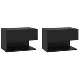 Wall-mounted Bedside Cabinets 2 pcs Black - Front View