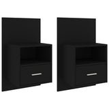 Wall-mounted Bedside Cabinets 2 pcs Black - Front View