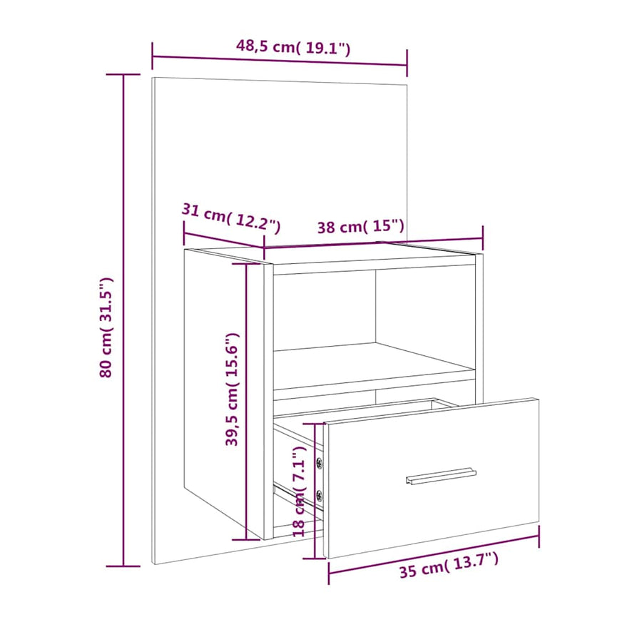 Wall-mounted Bedside Cabinet Sonoma Oak