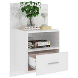 Wall-mounted Bedside Cabinet High Gloss White - Close-Up Angle