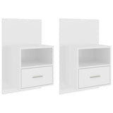 Wall-mounted Bedside Cabinets 2 pcs High Gloss White - Front View
