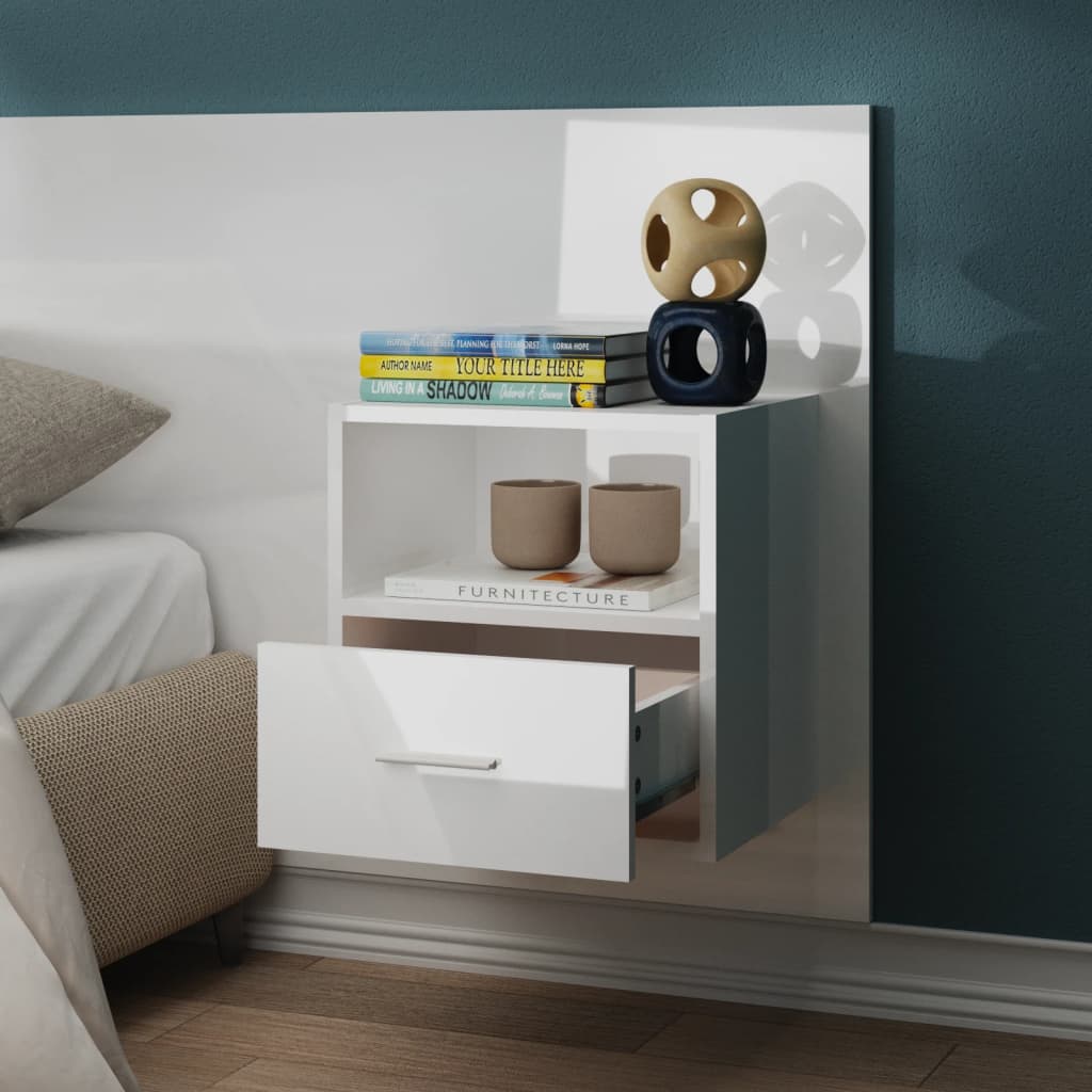 Wall-mounted Bedside Cabinets 2 pcs High Gloss White