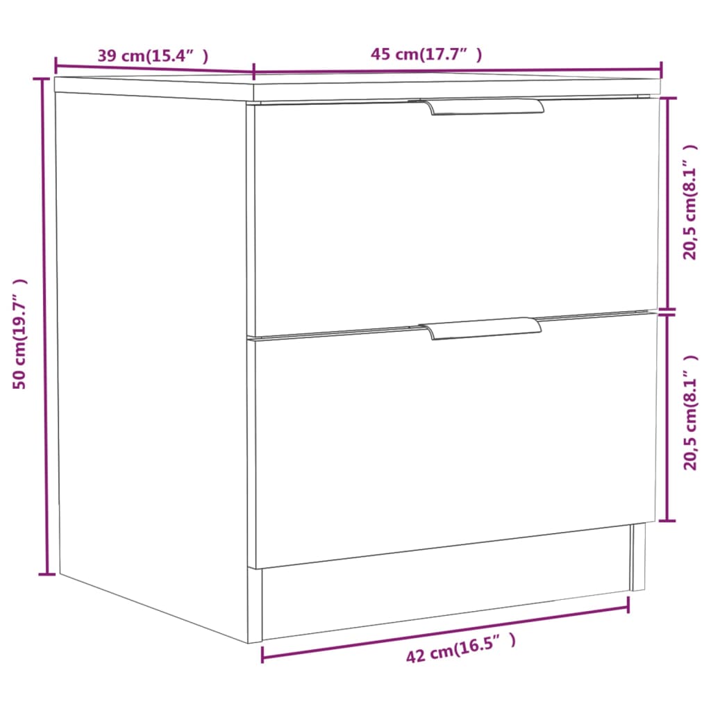 Bedside Cabinet White Engineered Wood